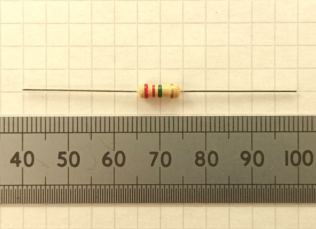 click to enlarge 2.2 Meg Ohm 0.5 Watt Carbon
Film Resistor Picture