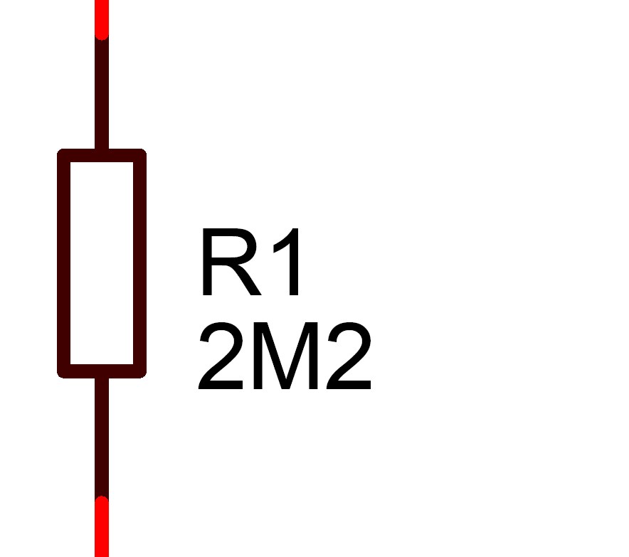 click to enlarge 2M2 0.5W Carbon Film
Resistor Schematic Symbol R1