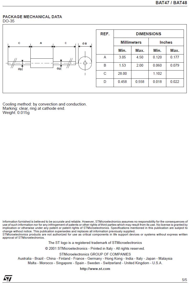 click to enlarge BAT48 Small Signal Silicon
Schottky Diode Electrical Characteristics Data Sheet Page
5