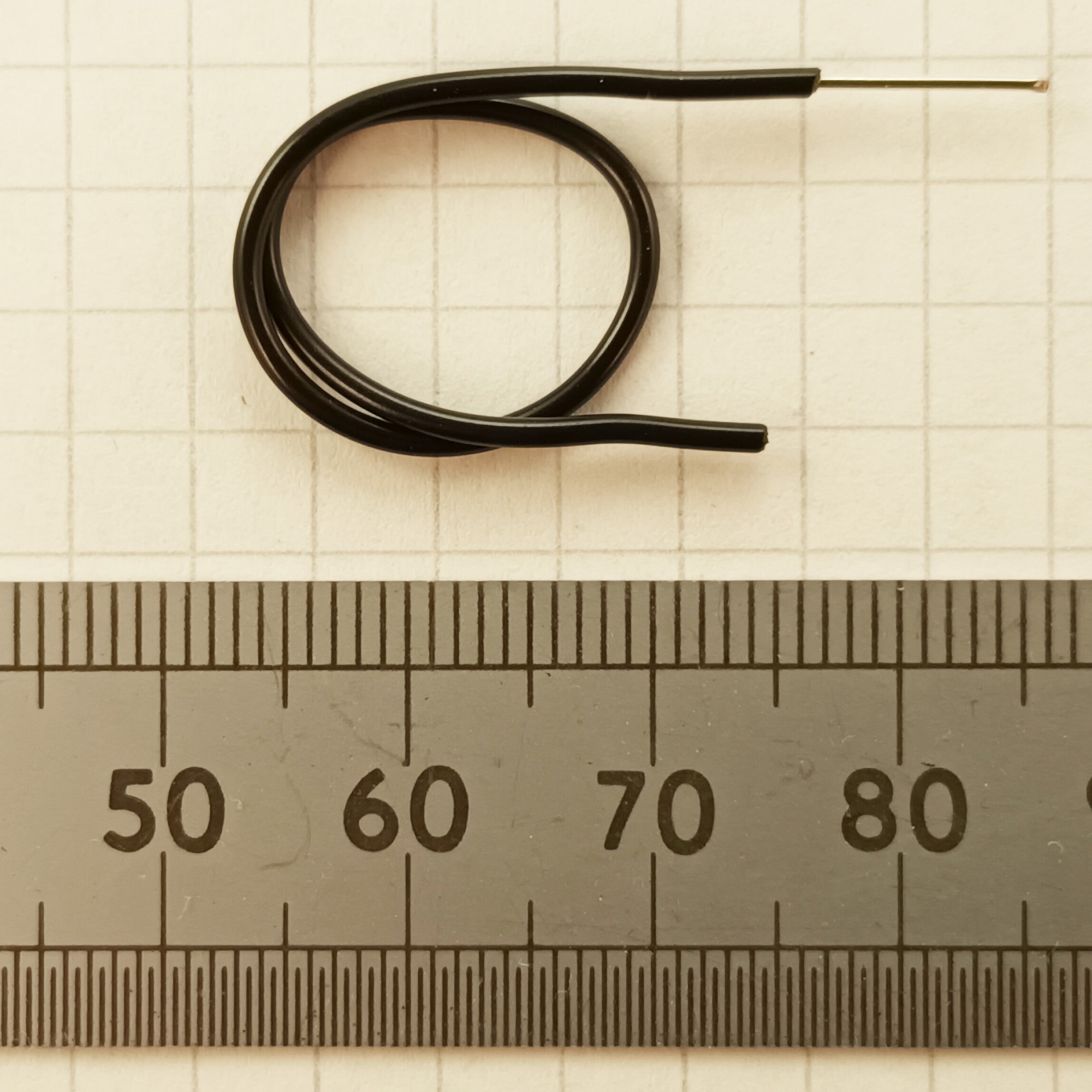 clcik to enlarge 100mm 1 X 0.6 single core
black hookup wire as used in the HJW Electronics crystal
set radio kit