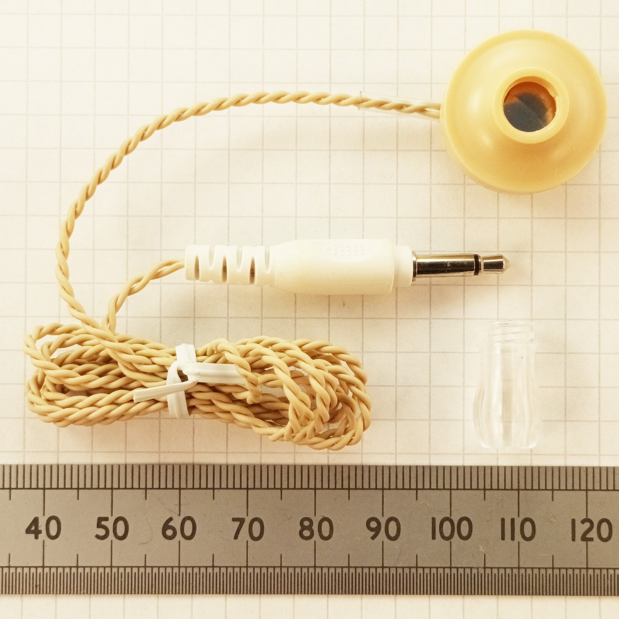 click to enlarge Piezo high impedance
earpiece supplied with the ear tube removed for flat
packing in the Useful Components best crystal set radio
kit