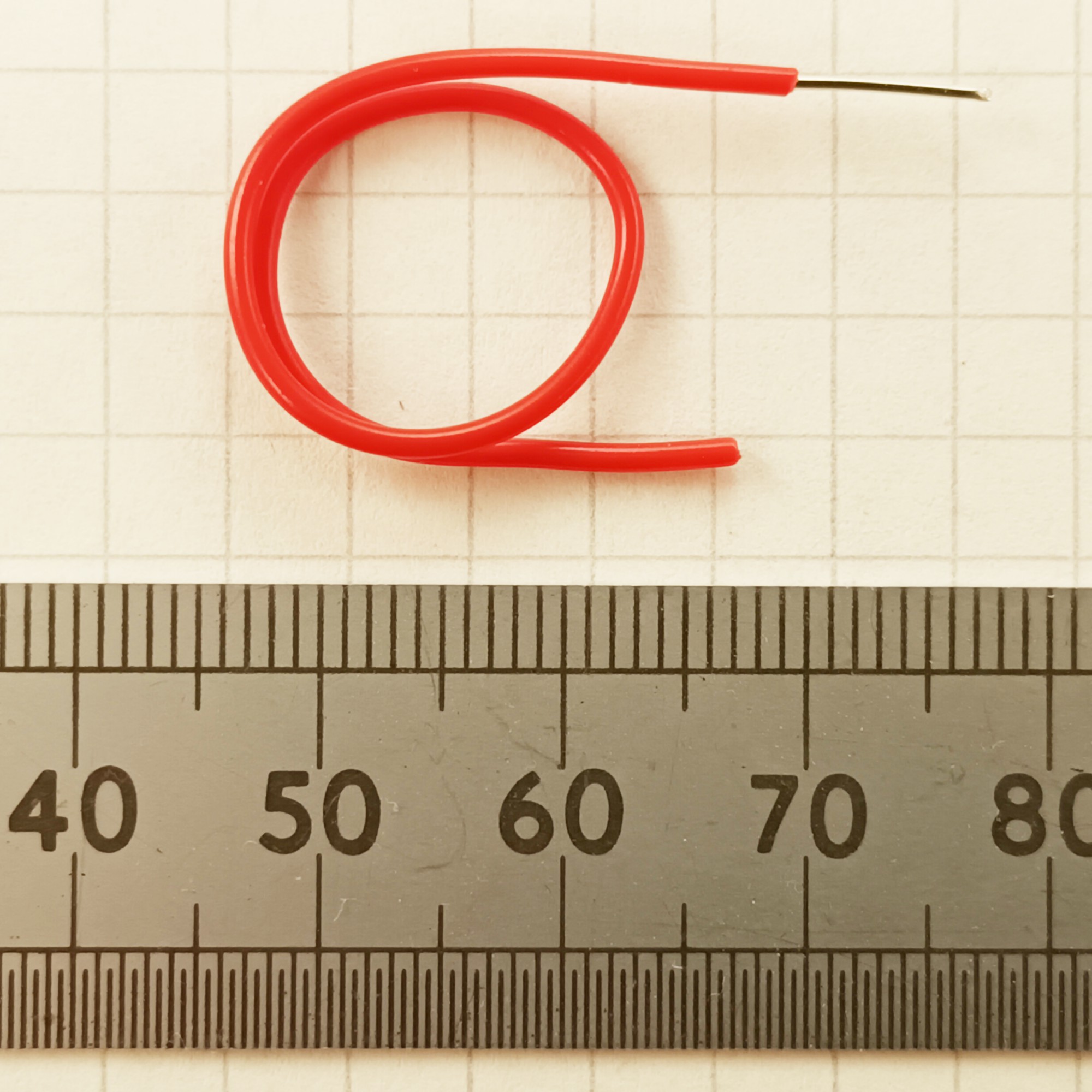 click to enlarge 1 X 0.6mm single core red
hookup wire used in the HJW Electronics crystal radio
kit.